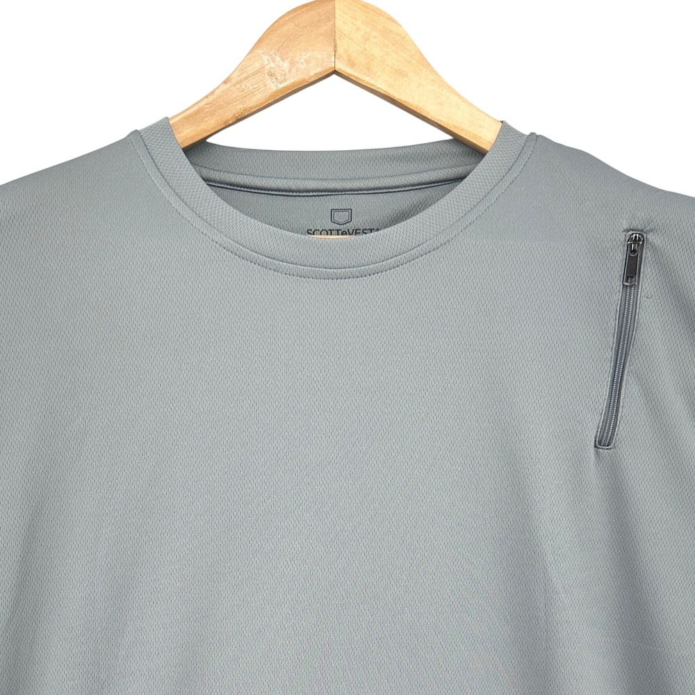 SCOTTeVEST Performance T-Shirt Gray Short Sleeve Zipper Pockets Mens XXL Utility